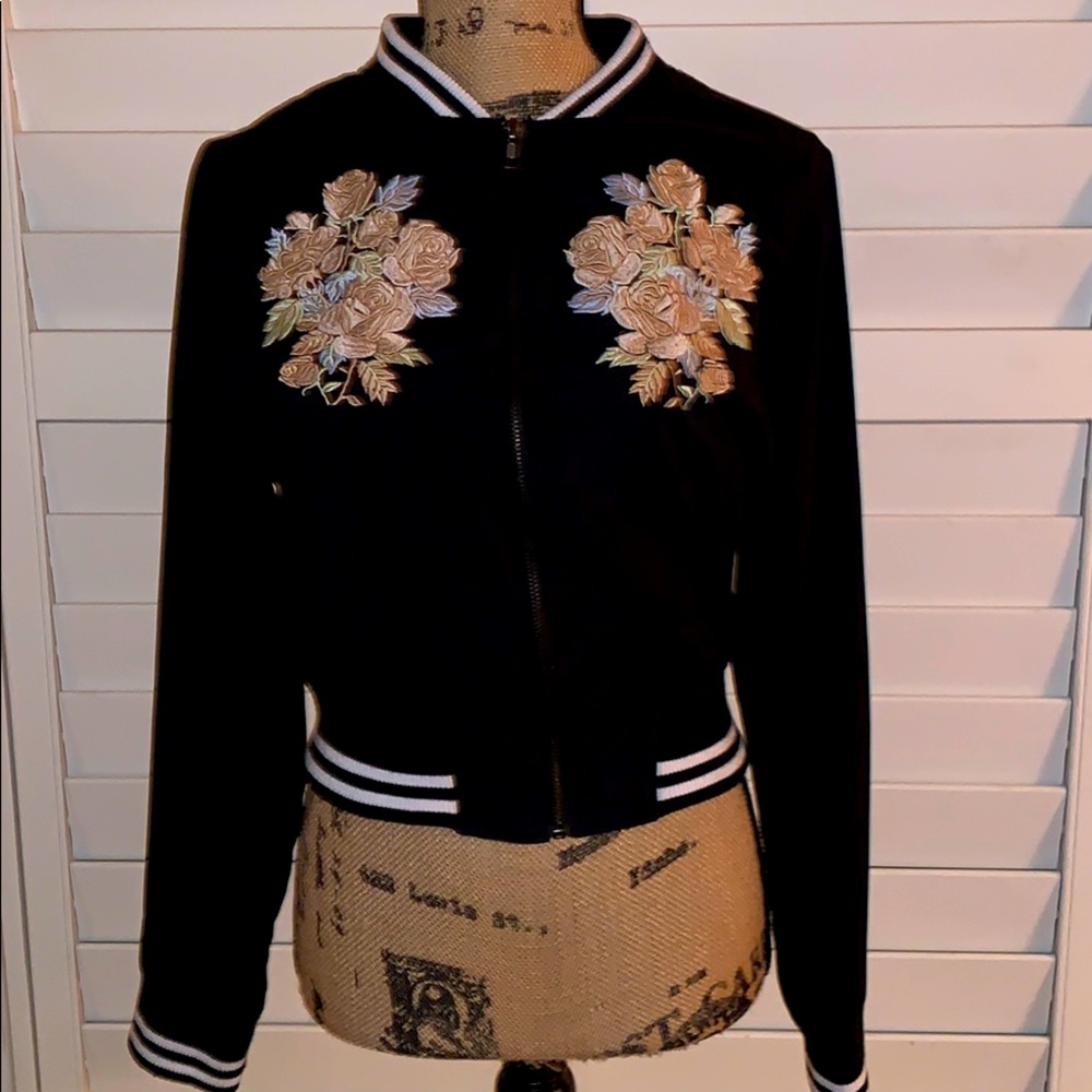 Chelsea & Violet Black & Floral Embroidered Jacket